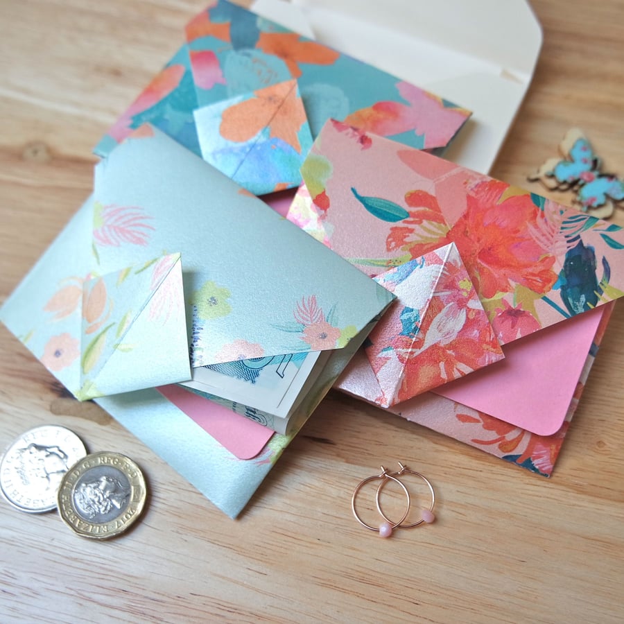 Origami Envelope Set - metallic pastel flowers