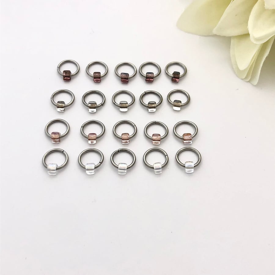 20 Stitch Markers - BLOSSOM BLUSH - Knitting Ring Stitch Markers, Split Ring Mar