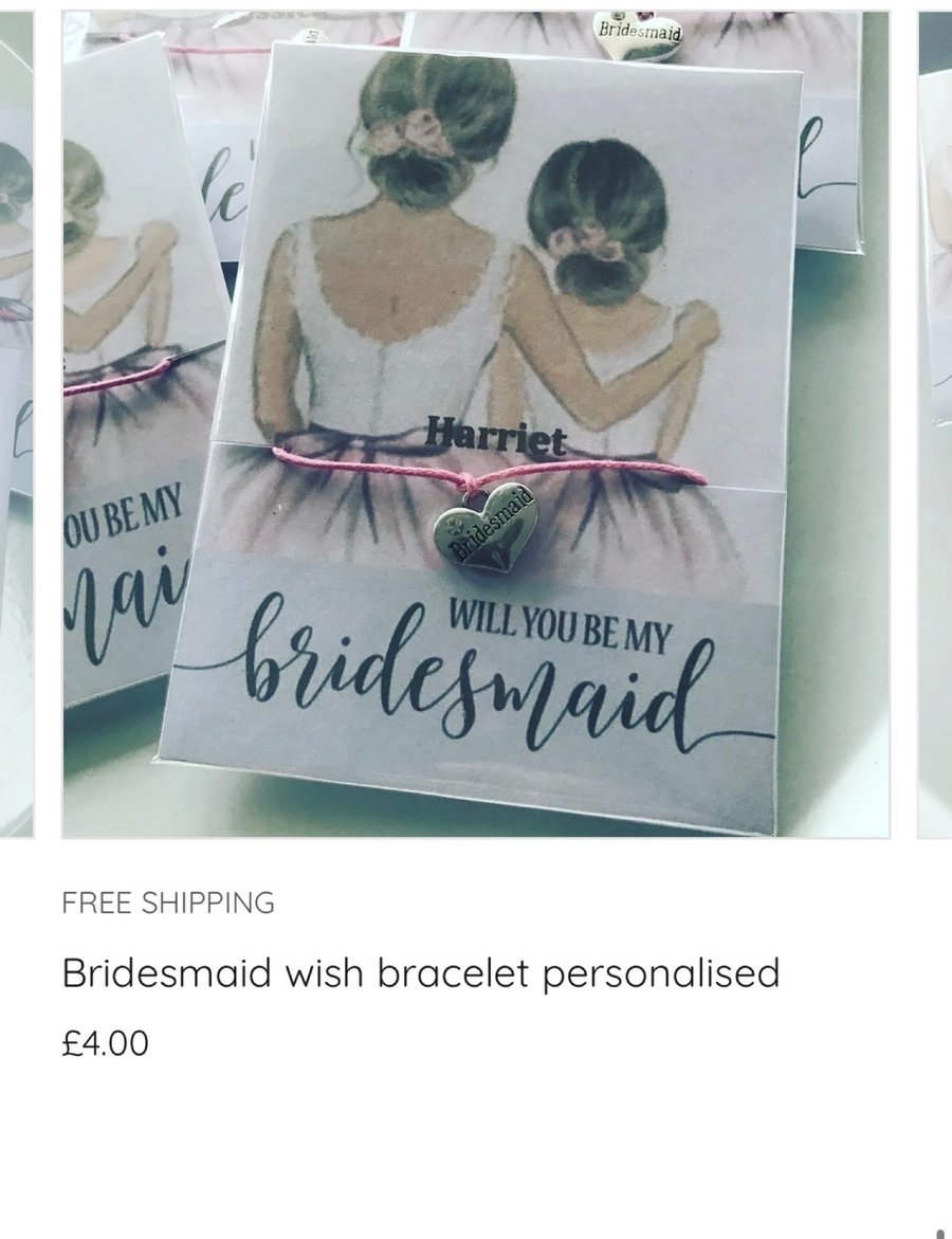 Personalised bridesmaid wish bracelet any name gift for bridesmaid 