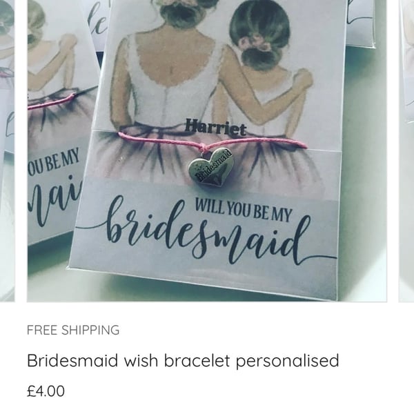 Personalised bridesmaid wish bracelet any name gift for bridesmaid 