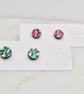 Hand painted colourful leopard print wooden circle ear studs - Image 8