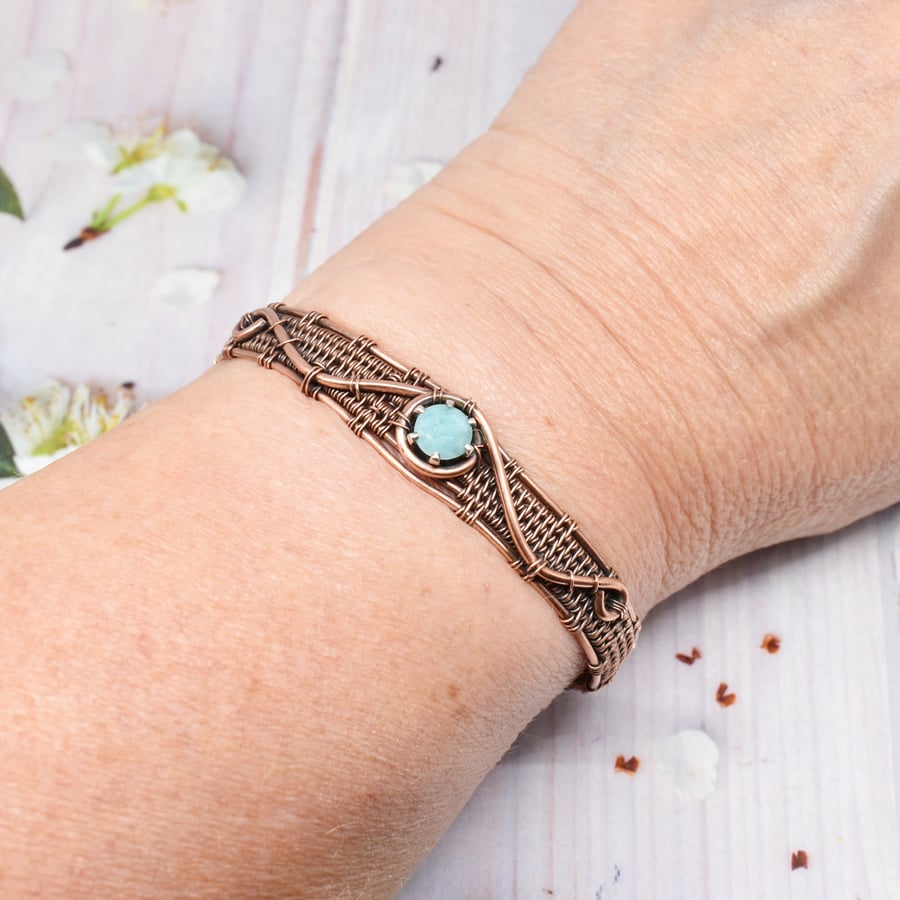 Dainty Amazonite and Copper Cuff Bracelet