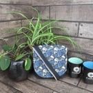 Upcycled Coffee Sack- Mini Shoulder Bag- Black and blue skull fabric