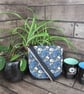 Upcycled Coffee Sack- Mini Shoulder Bag- Black and blue skull fabric