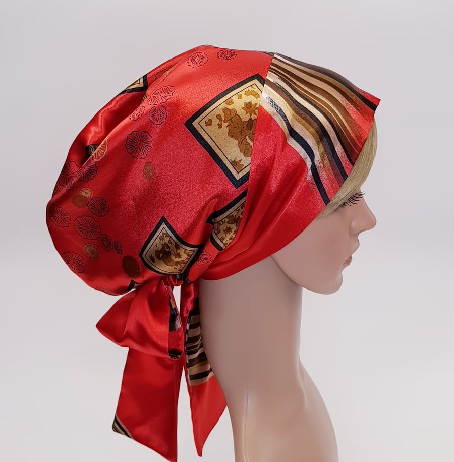 Satin lined bonnet for women, full hair covering, head scarf, tichel, head snood