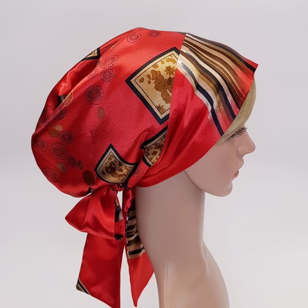 Satin lined bonnet for women, full hair covering, head scarf, tichel, head snood