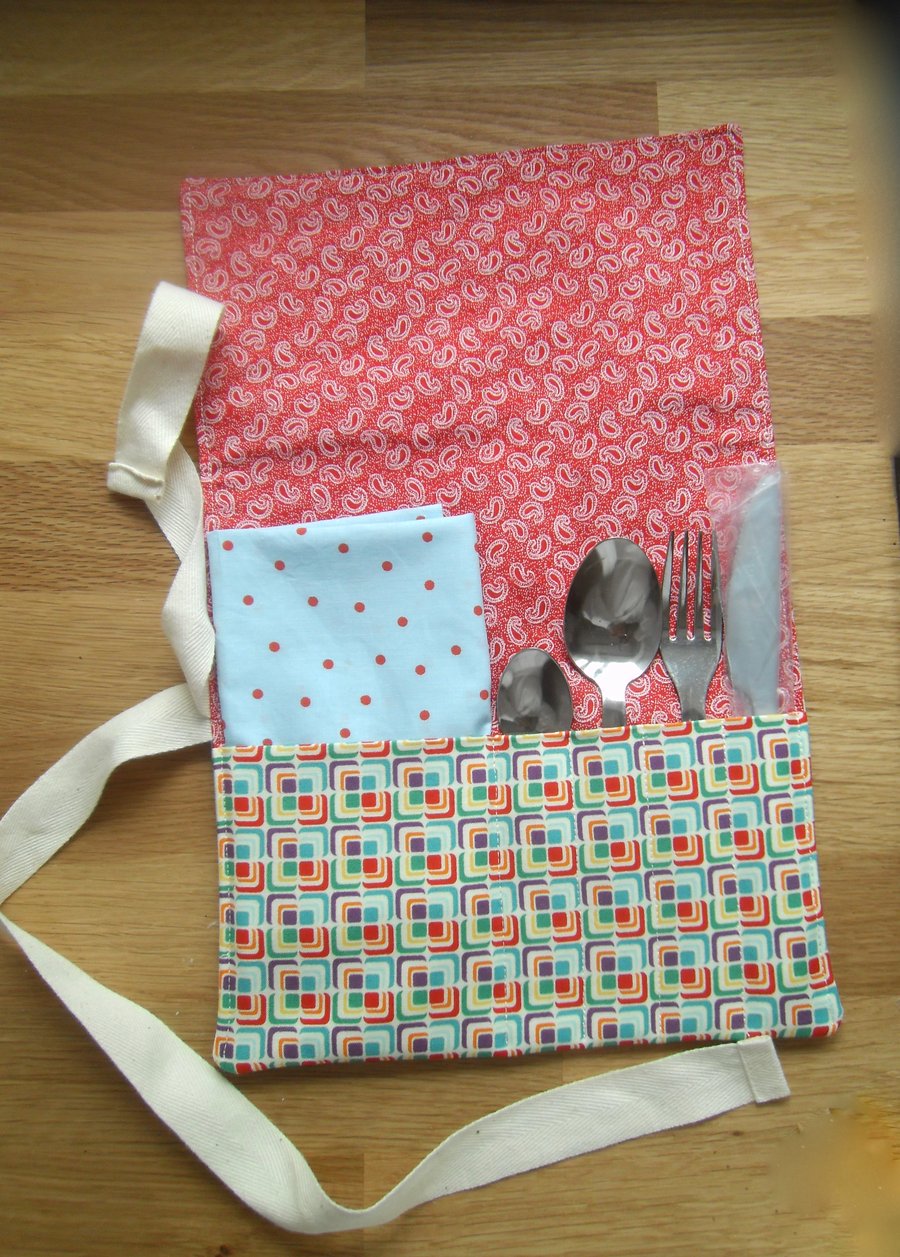 Cutlery wrap roll with napkin serviette bright colours