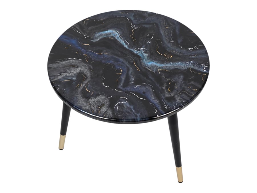Handmade Black Marble Resin Coffee Table with Gold Legs– Modern Accent Furniture