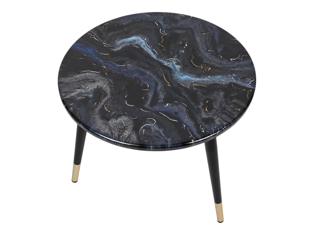 Handmade Black Marble Resin Coffee Table with Gold Legs– Modern Accent Furniture