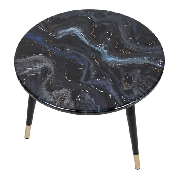 Handmade Black Marble Resin Coffee Table with Gold Legs– Modern Accent Furniture