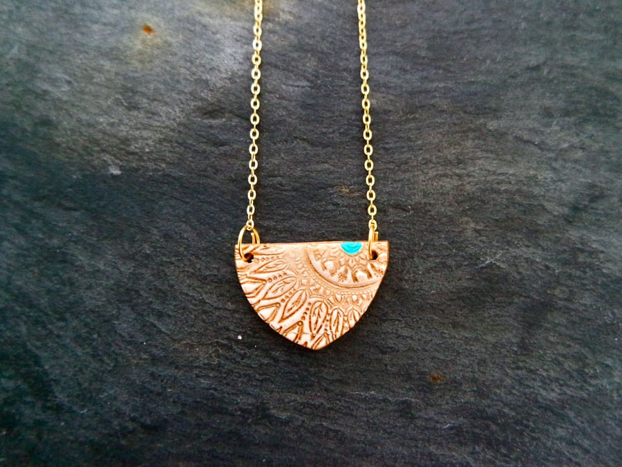Necklace - Mandala gold turquoise triangle II