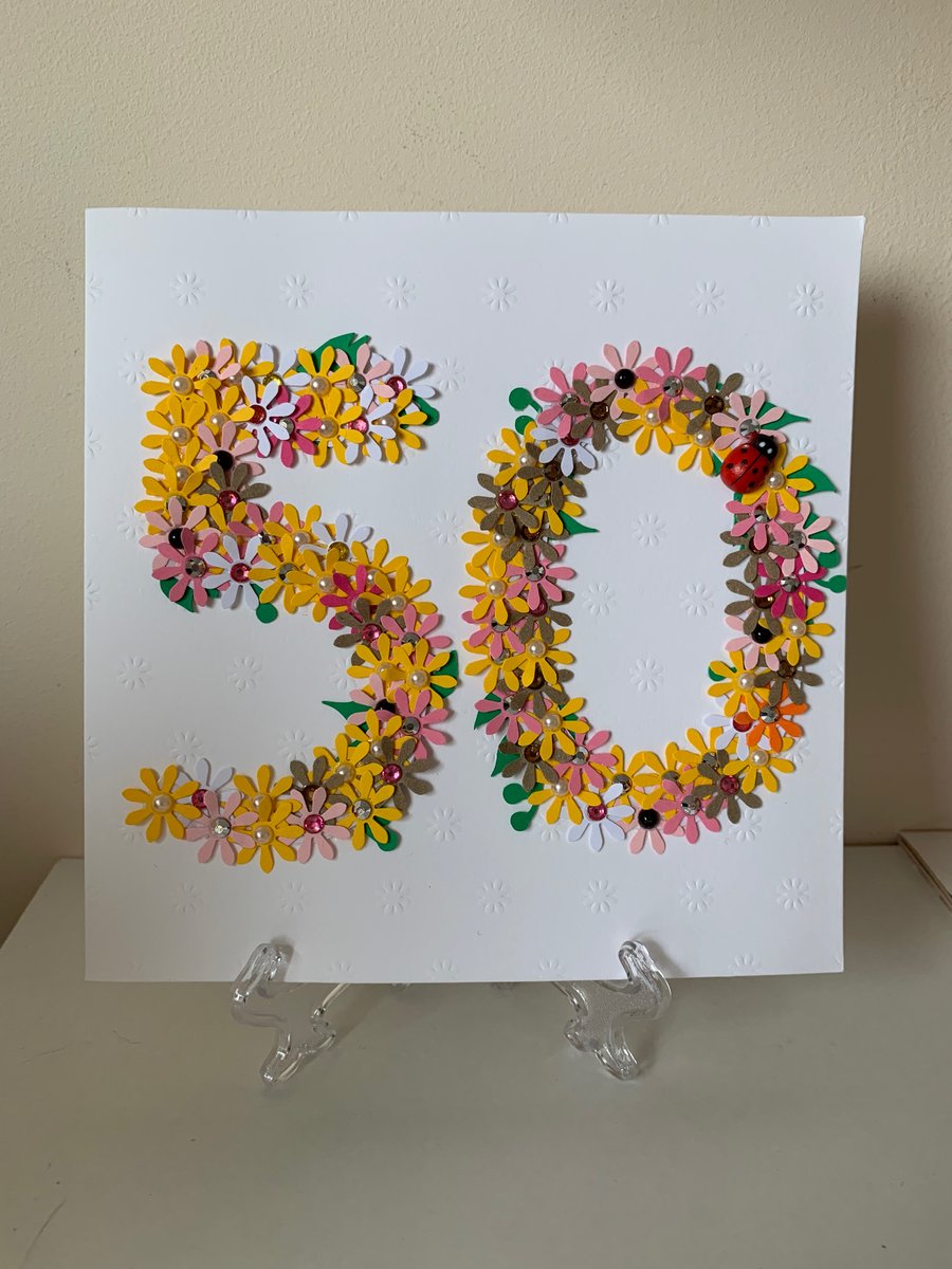 Handmade Personalised Age Card. 21st, 30th, 40th, 50th. Floral Card. 50 year old