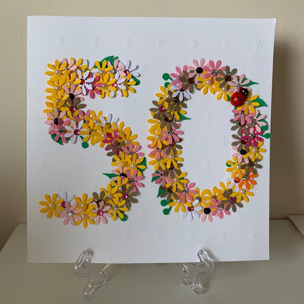 Handmade Personalised Age Card. 21st, 30th, 40th, 50th. Floral Card. 50 year old