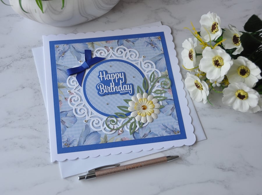 Happy Birthday Summer Handmade White Daisy Flower 3D Luxury Handmade Card