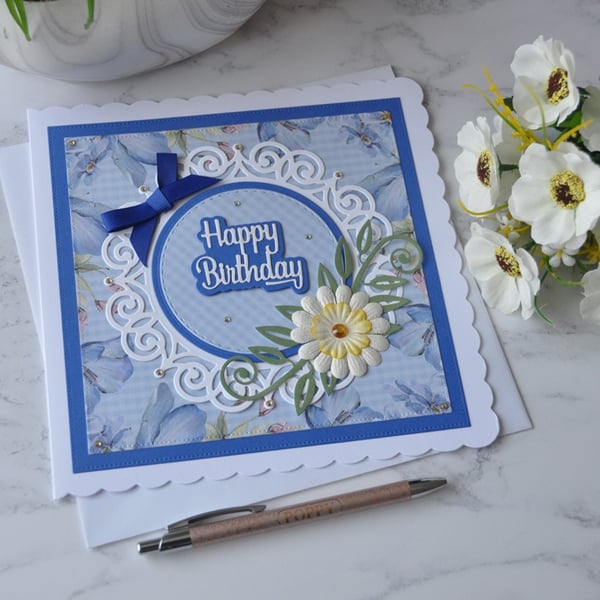 Happy Birthday Summer Handmade White Daisy Flower 3D Luxury Handmade Card