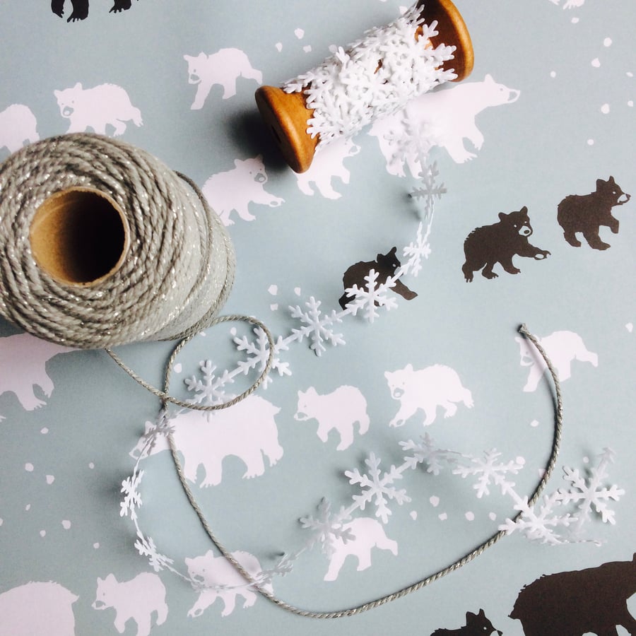 3 Sheets 'Bear Family' Christmas  Eco Wrapping Paper (100% Recycled)