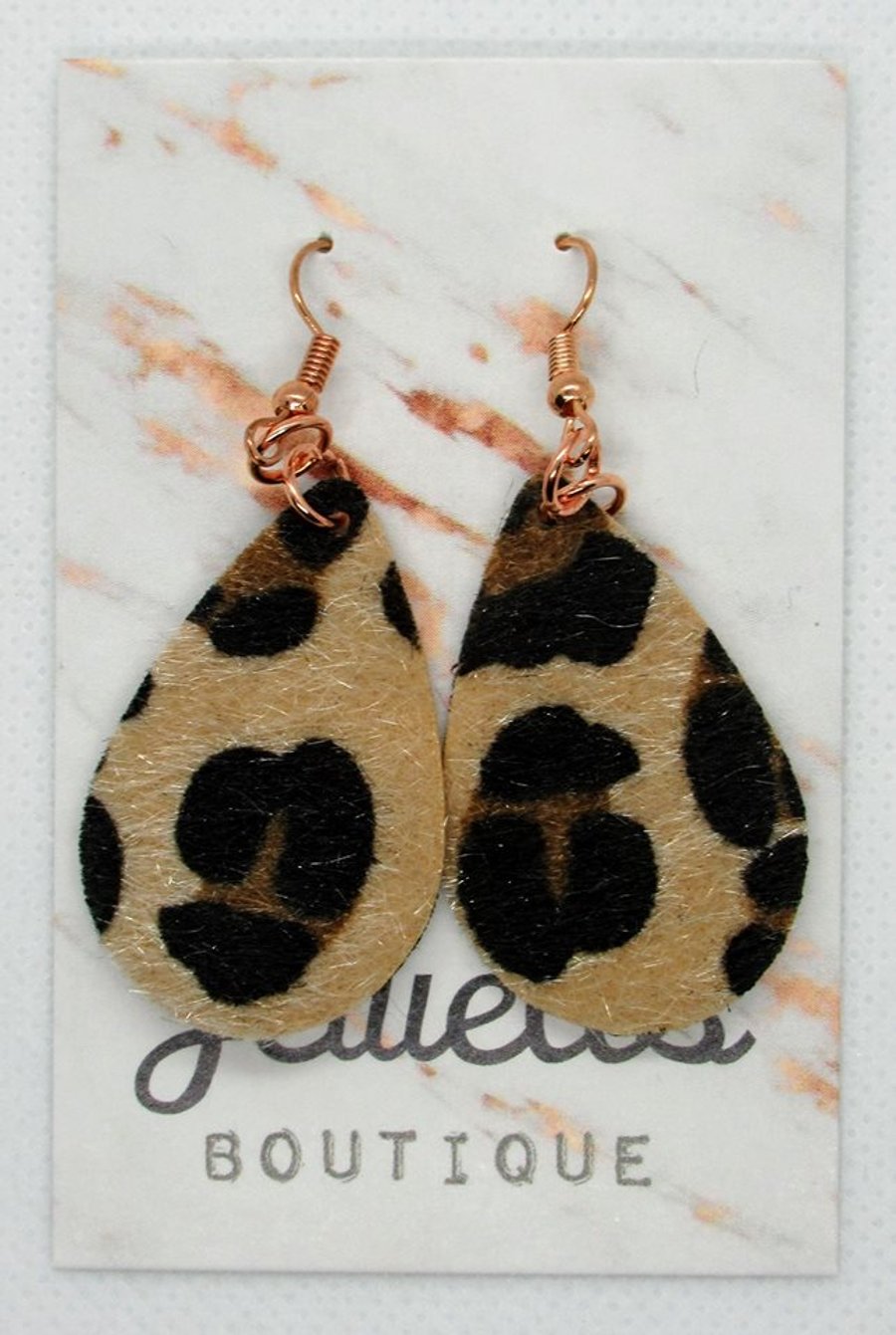 Leopard Print textured teardrop earrings - rose gold plated