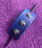 Dyed Blue Leather Hair Stick Barrette with 3 Skull Heads - FREE SHIPPING