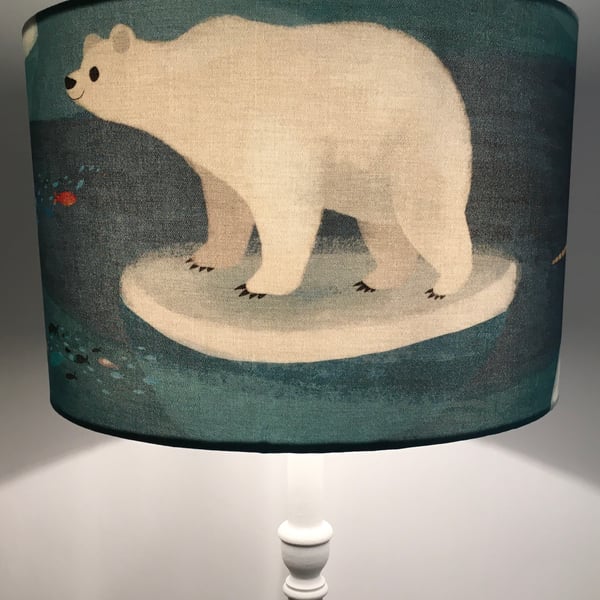 Polar Bear Artic Antics -Handmade Children Table Lampshade 30cm Drum.