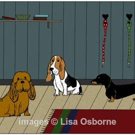 Waiting for walkies. Signed print. Digital illustration. Dogs. Pets