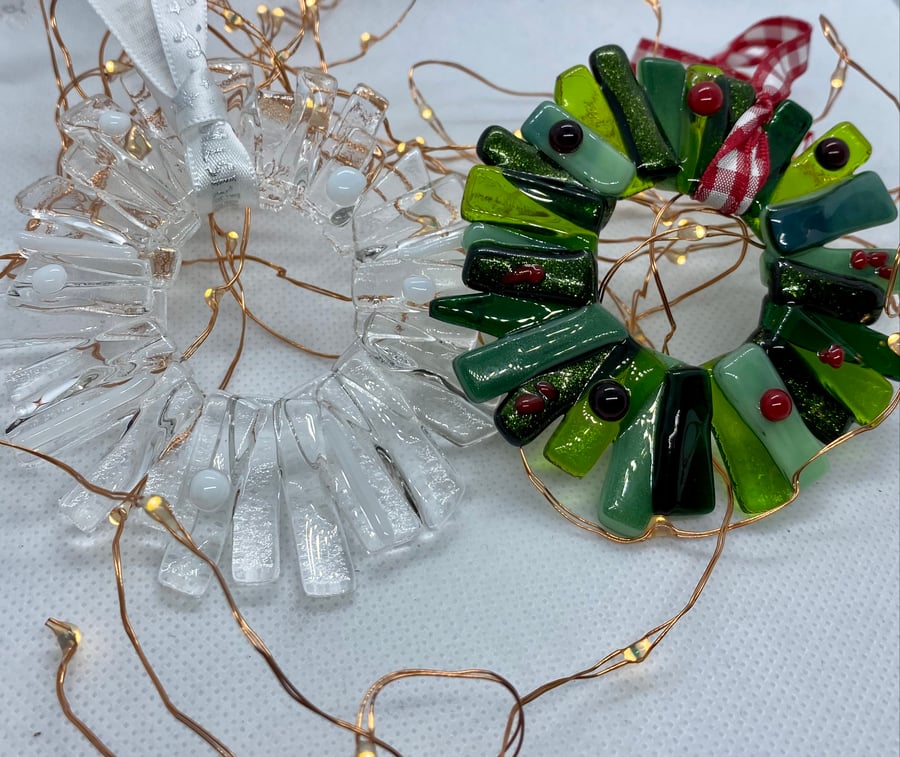 Fused glass handmade Christmas wreaths 