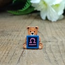 Libra Bear Pin, Handmade Tiny Star Sign Wooden Teddy Badge