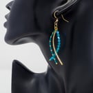 Sparkly Gold and Teal Beaded Dangle Earrings 