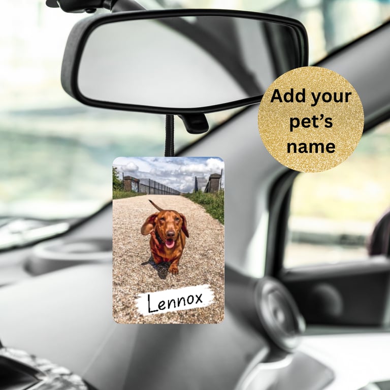 Personalised Car Airfreshener With Your Photo and Pets Name 
