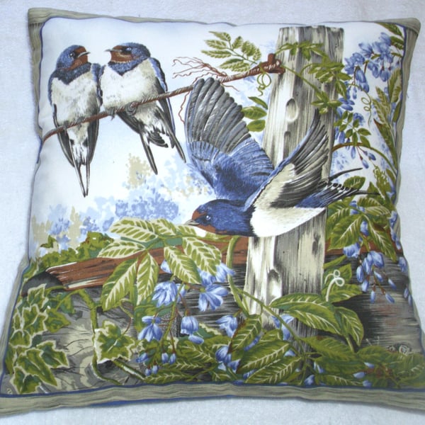 Bright Blue Swallows on a Summer day cushion