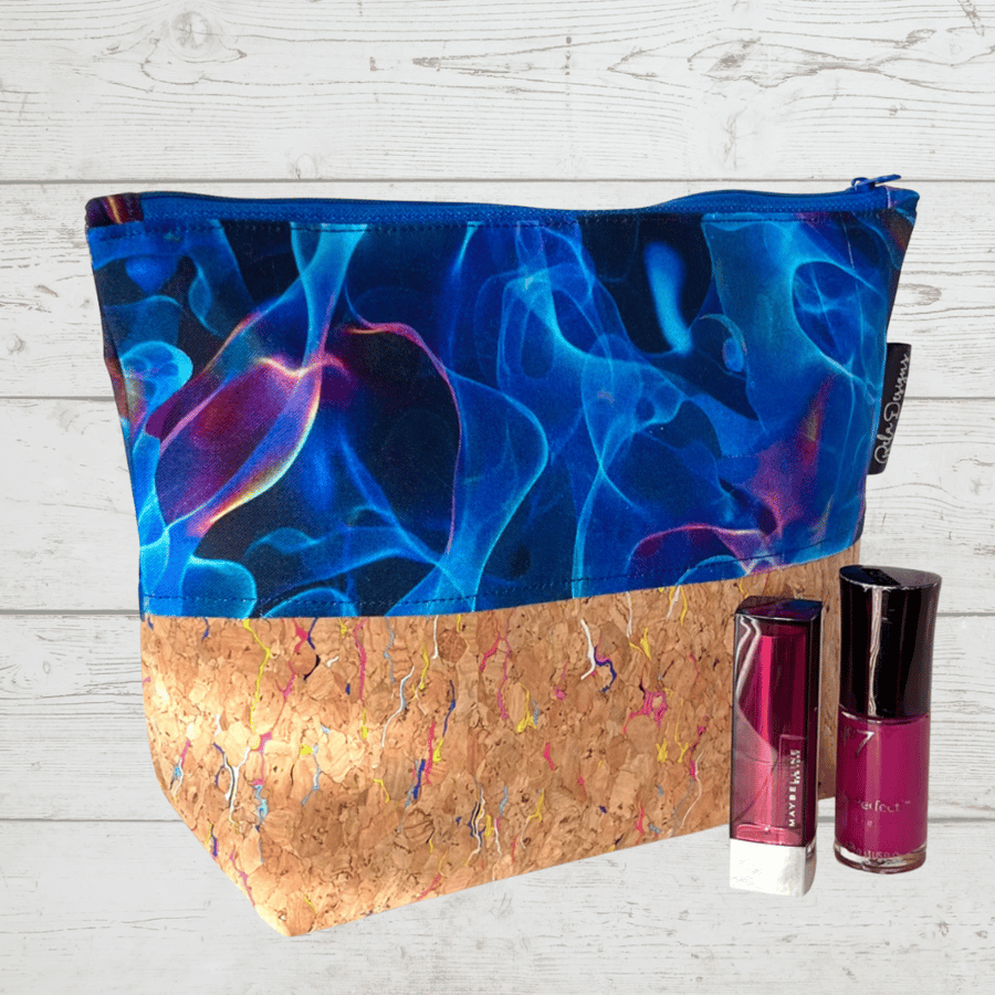 Makeup bags blue shadows with cork base