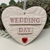 Ceramic Wedding heart pink writing