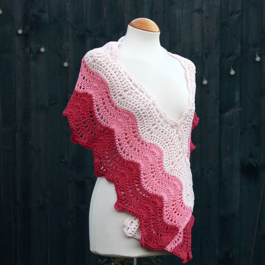 Crochet wrap in three shades of pink 100% cotton, wool free - design A193