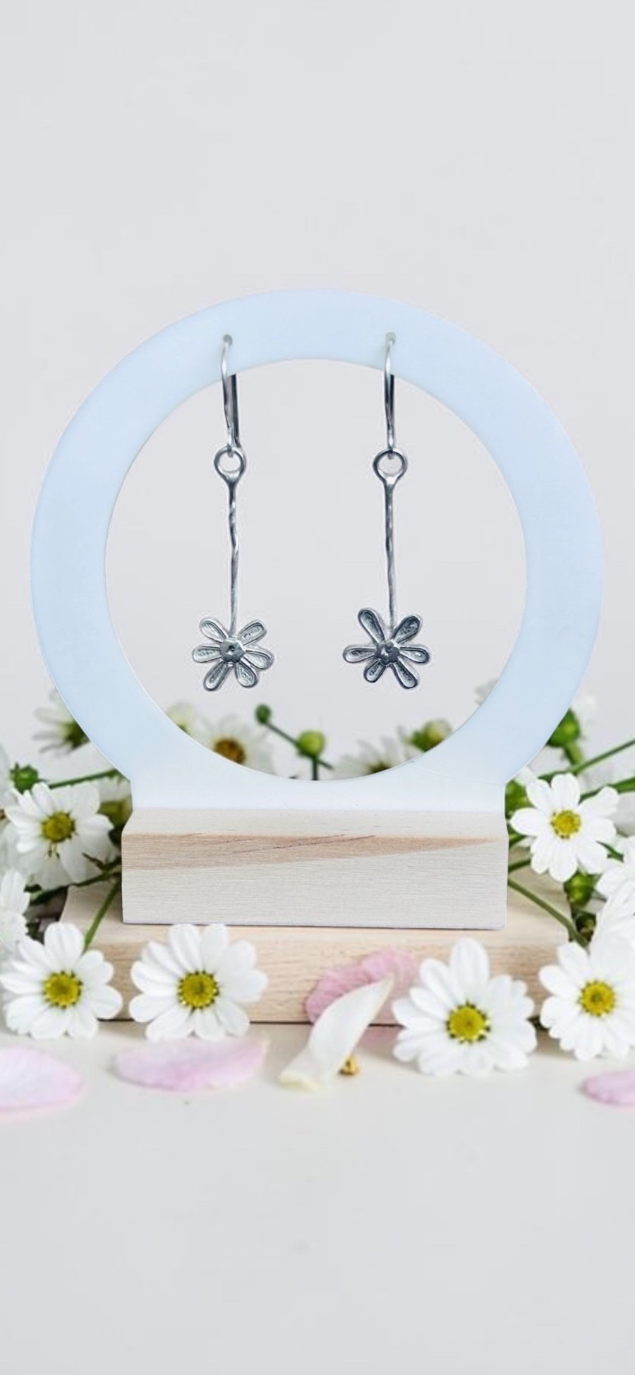Sterling Silver Daisy Dangles - Gift Boxed - Botanical
