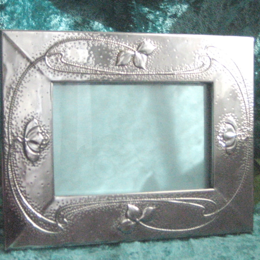 Handmade Silver Pewter Frame in Art Nouveau Style