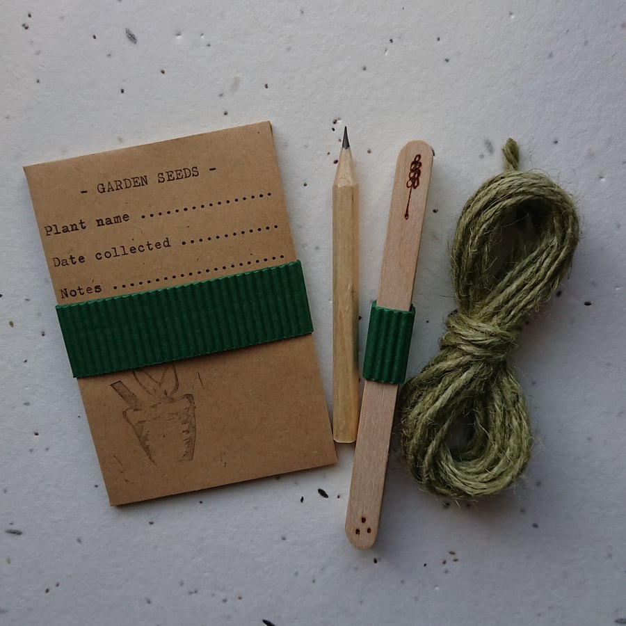 Garden Gift Set – Wooden labels, seed envelopes, twine & pencil 