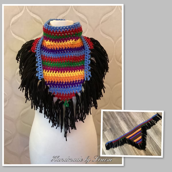 Crocheted triangle scarf with tassels