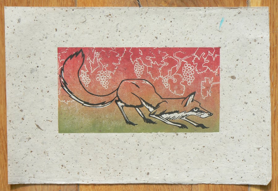 Fox linocut print
