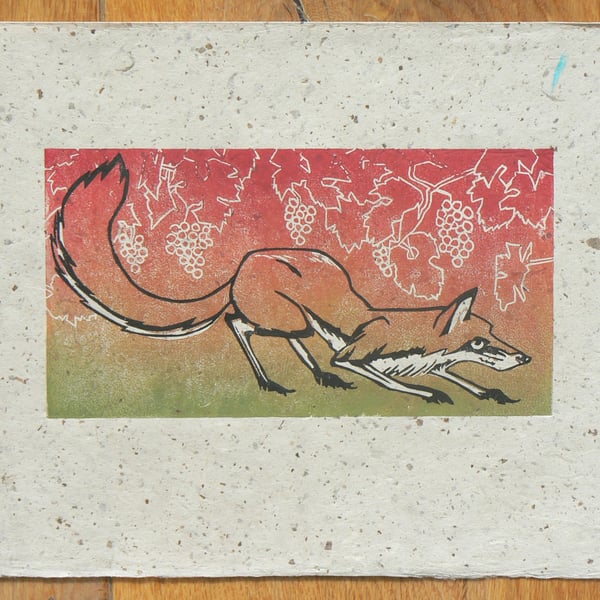 Fox linocut print