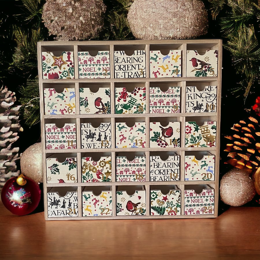 Wooden Advent Calendar, Emma Bridgewater inspired, refillable drawers, Christmas