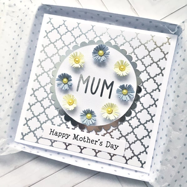 Luxury foiled Mother’s Day card - quilled flowers with gift box option