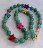 Green aventurine and multicoloured howlite star knotted cord necklace  - Image 7
