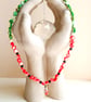 Watermelon Cocktail Charm Shell Bead Necklace, Red & Green - Image 5