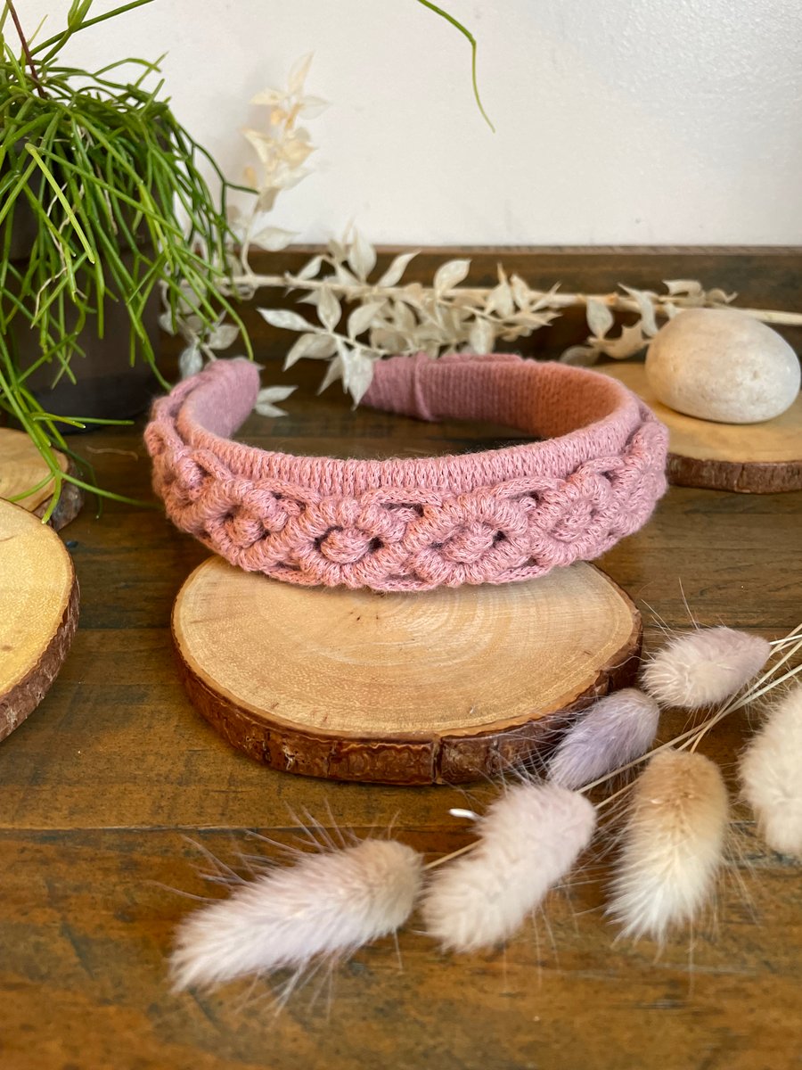 Handmade Macramé Headband in Pink – Boho Style Hair Accessory
