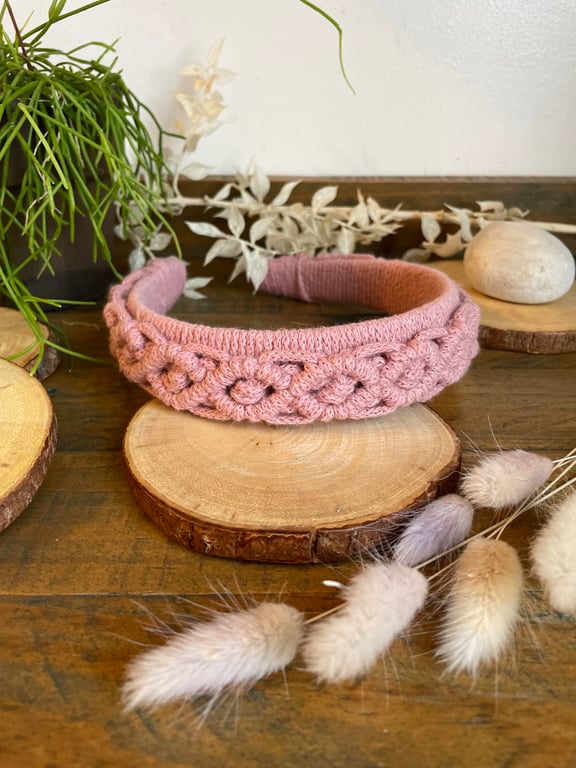Handmade Macramé Headband in Pink – Boho Style Hair Accessory