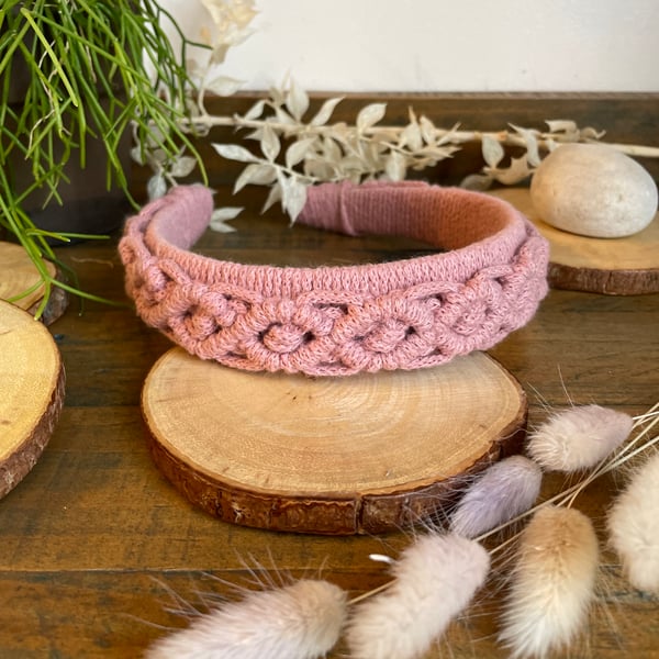 Handmade Macramé Headband in Pink – Boho Style Hair Accessory