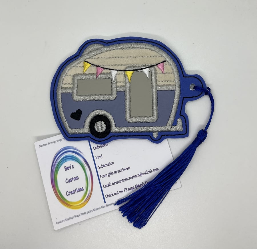 Embroidered Caravan Bookmark - Blue