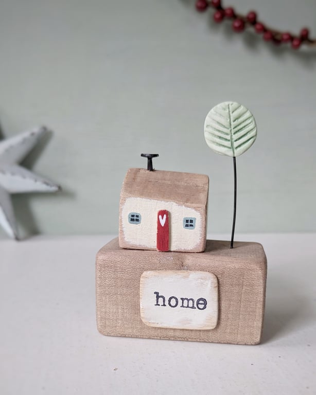 Little Wooden Cottage with Clay Tree 'Home'