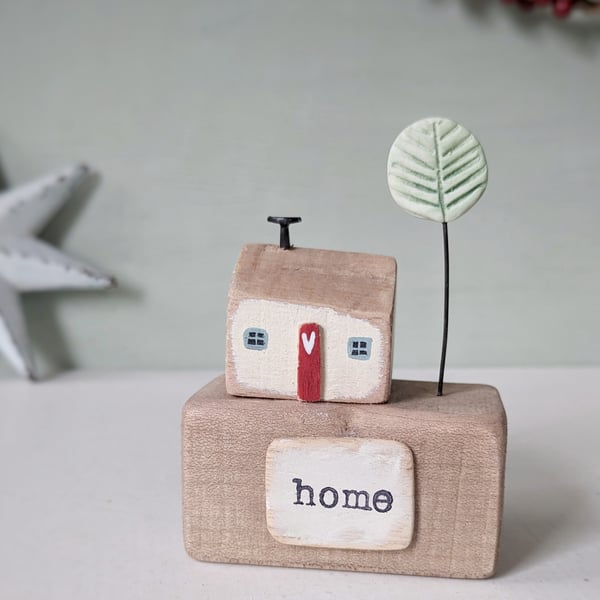 Little Wooden Cottage with Clay Tree 'Home'