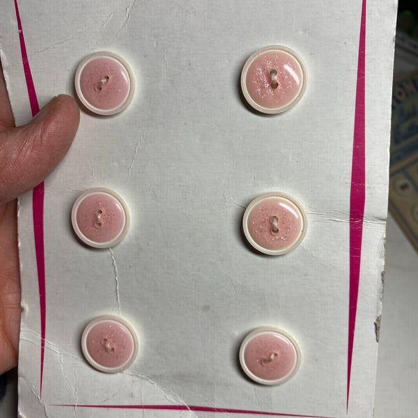 Set of 6 pink and white 2 hole very pretty French buttons 