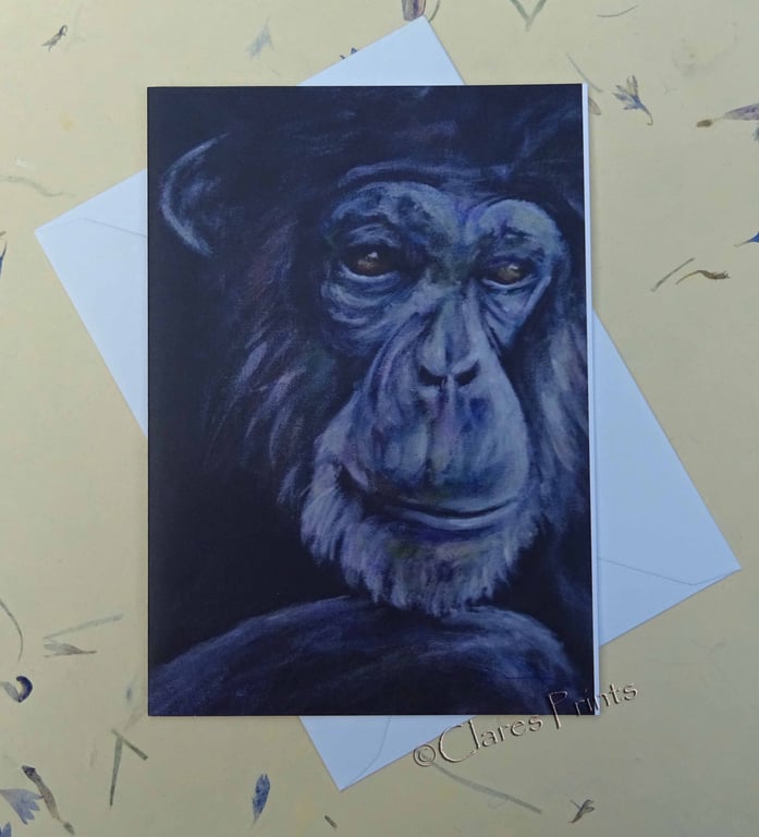 Thoughtful Chimp Blank Greeting Card From my Original Acrylic Painting